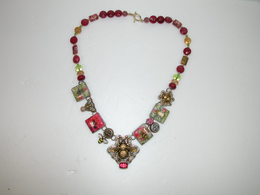 Handmade Bee Tile Pink Quartz Sterling Silver Necklace