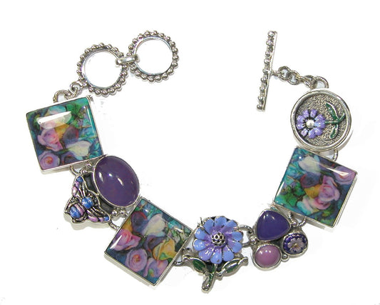 Handmade Tile with Enamel Purple Quartz Sterling Silver Bracelet