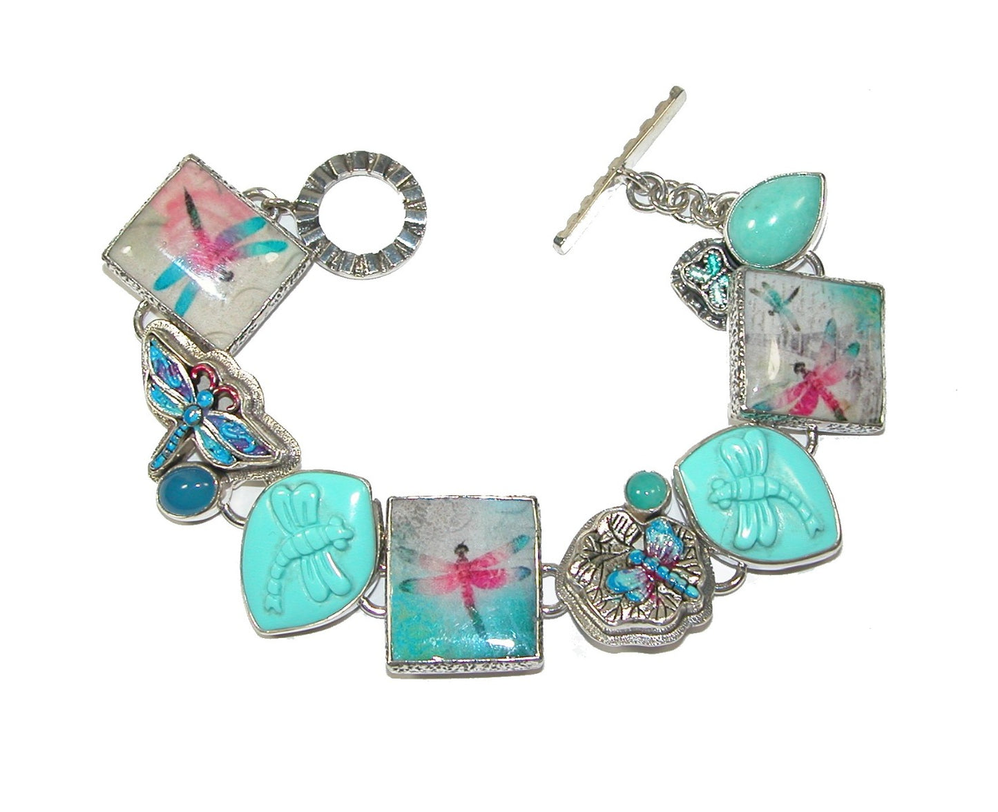 Handmade Tile with Hand Carved Turquoise Sterling Silver Bracelet