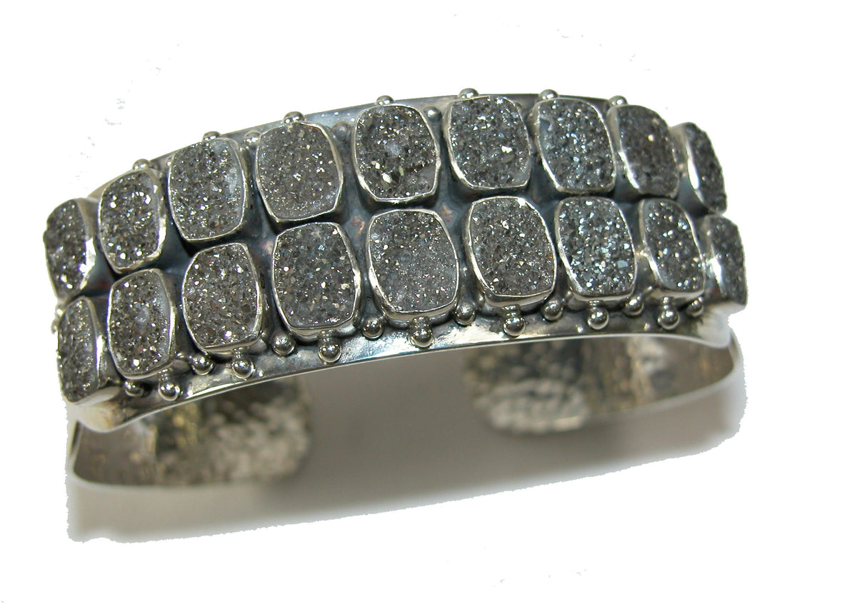 30461A Titanium Clad Druzy Sterling Silver Cuff Bracelet