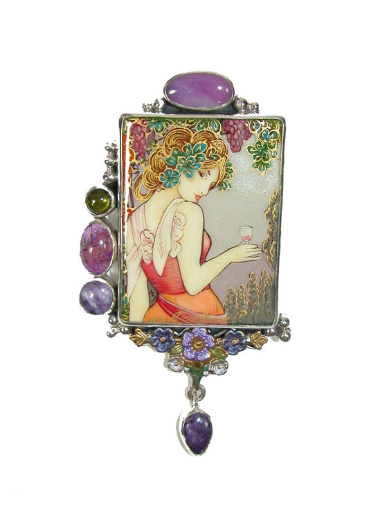 Hand Painted Miniature Enamel Sugilite Sterling Silver