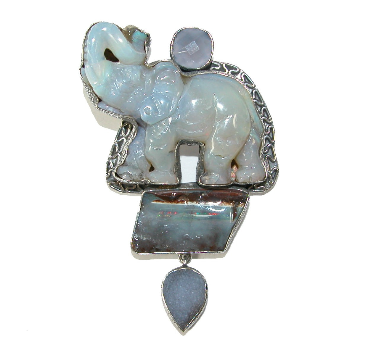 Chalcedony Opal Elephant Bolder Opal Pin Pendant