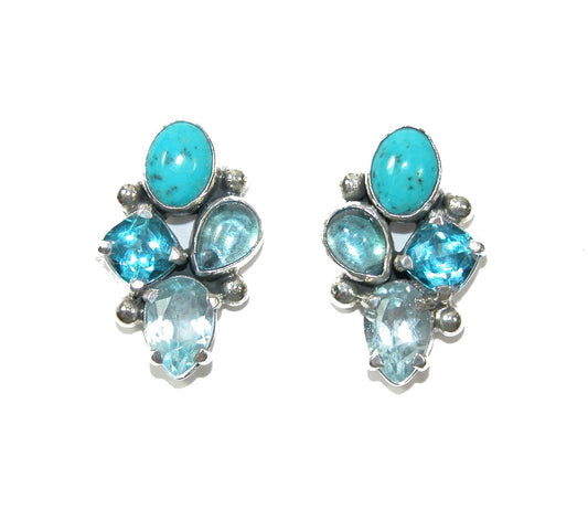 30497 Turquoise and Blue Topaz Sterling Silver Earrings