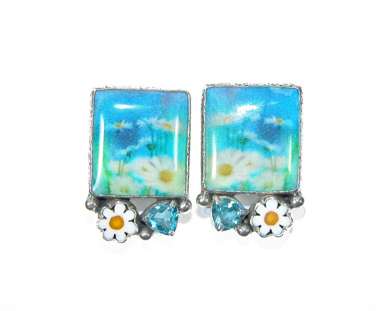 Handmad Tile Blue Topaz Sterling Silver Earring