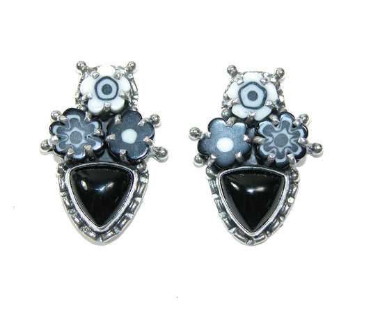 30508 Millefiori Black Onyx Sterling Silver Earring