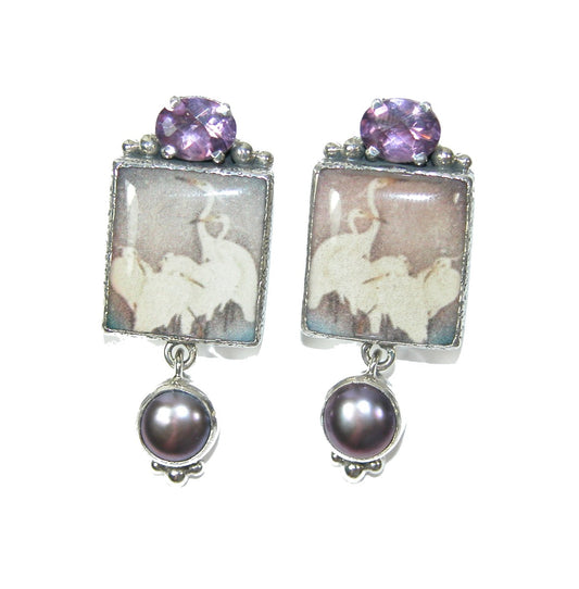30512 Handmade Tile with Amethyst on Sterling Silver Earring