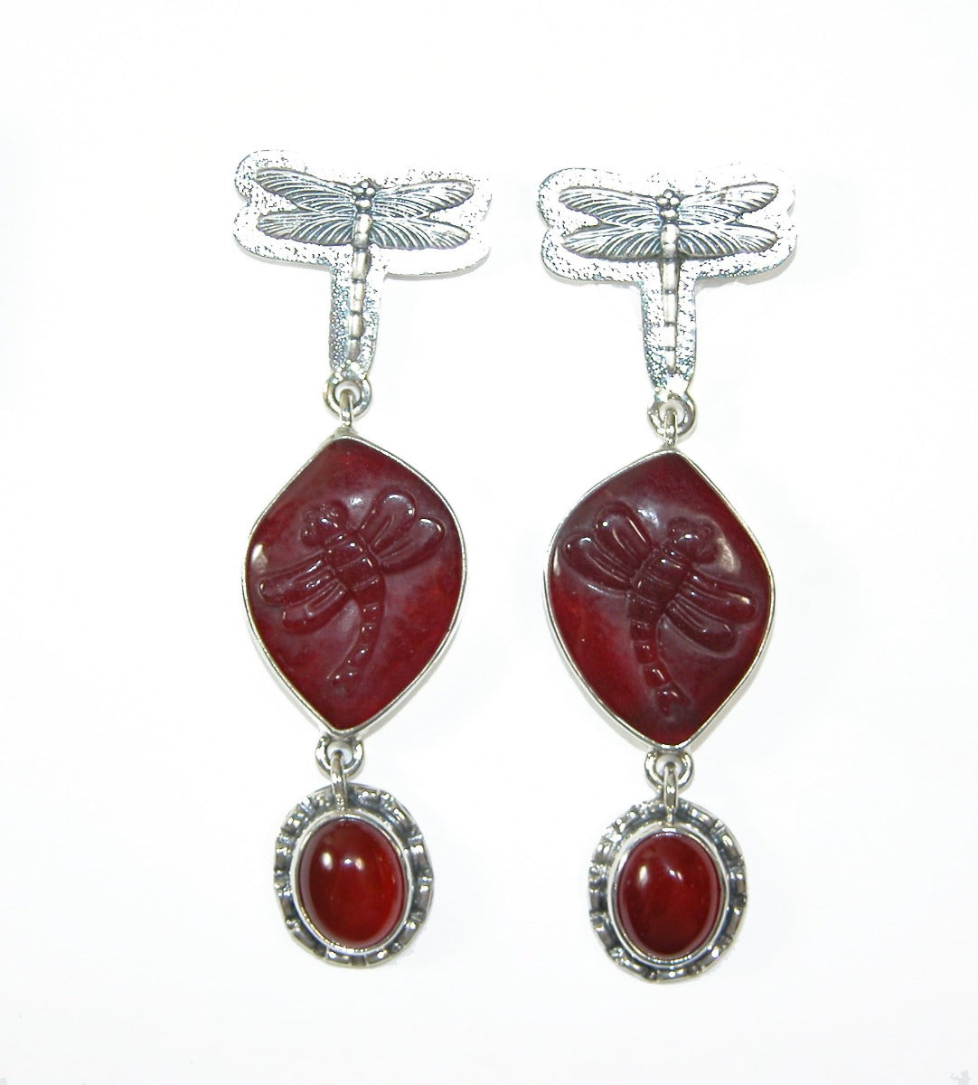 30524 Carved Dragonfly Carnelian Sterling Silver Earring