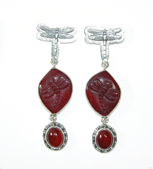 30524 Carved Dragonfly Carnelian Sterling Silver Earring