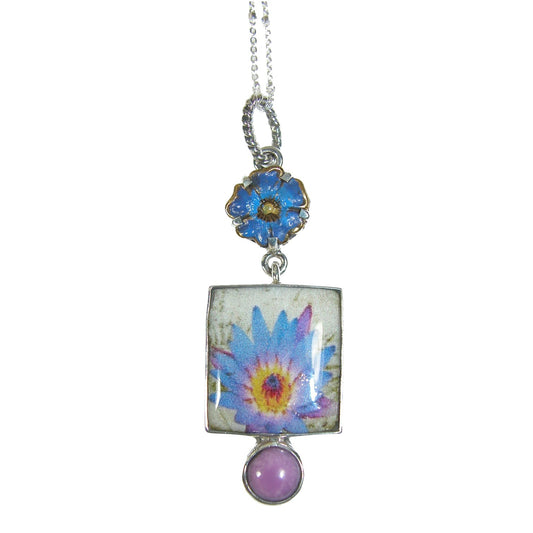 30528 Hand Made Tile, Floral Sterling Silver Necklace