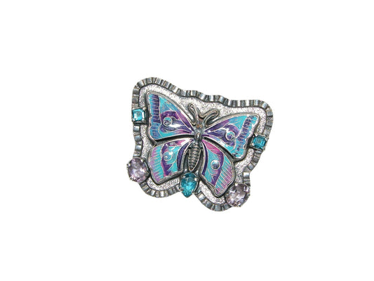 30536 Hand Enameled Butterfly with Gemstones Pin Pendant