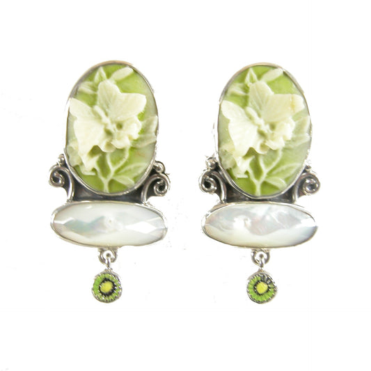Etched Flower Pearl Sterling Silver Earrings