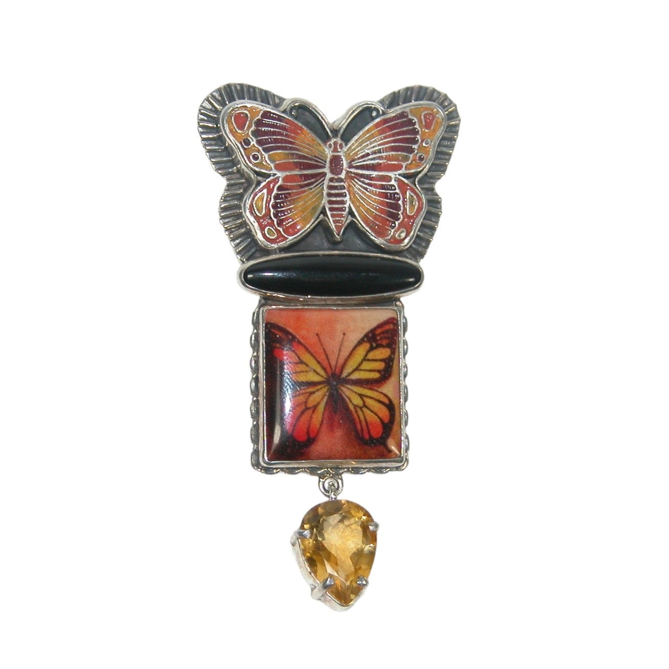 30592 Enameled Butterfly Sterling Silver Pin and Pendant