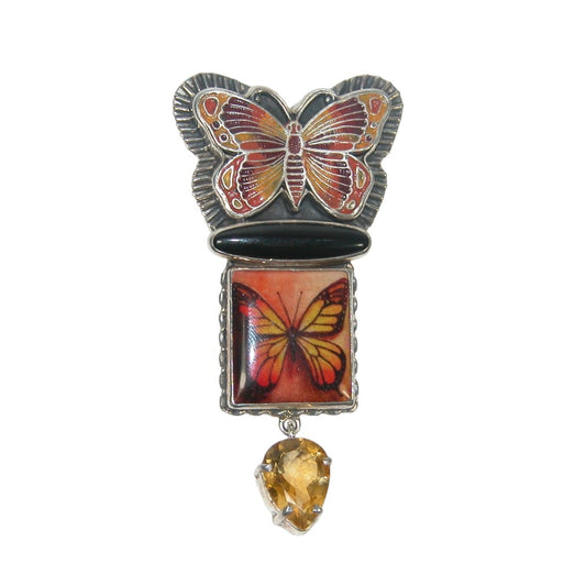30592 Enameled Butterfly Sterling Silver Pin and Pendant