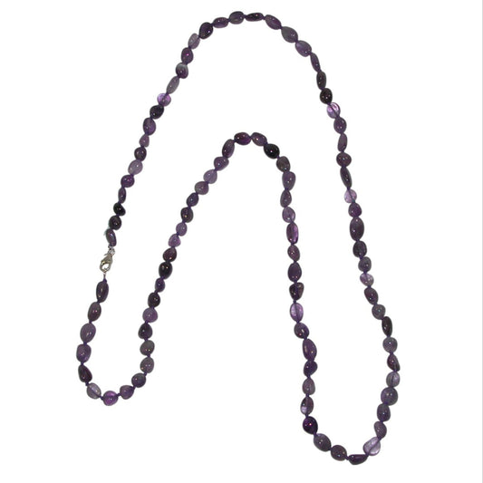 Amethyst Extra Long Beaded Sterling Silver Necklace