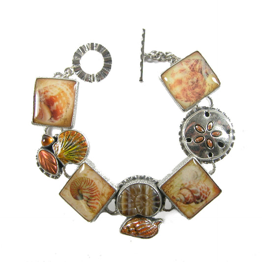 Hessonite Handmade Tile Glass Sterling Silver Bracelet
