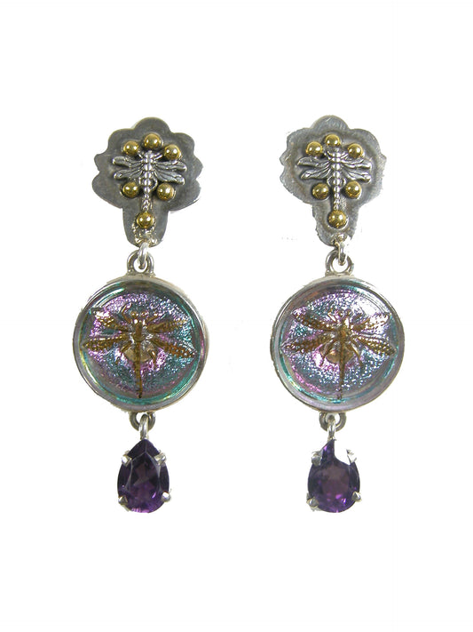 30683 Amethyst, Czech Glass Button, Sterling Silver Earrings