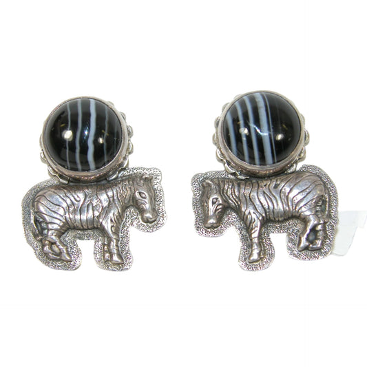Agate Zebra Sterling Silver Earrings