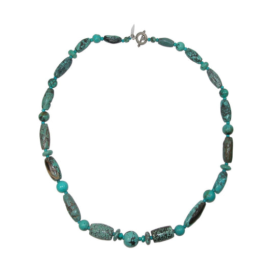 Extra Long Turquoise Beaded Sterling Silver Necklace