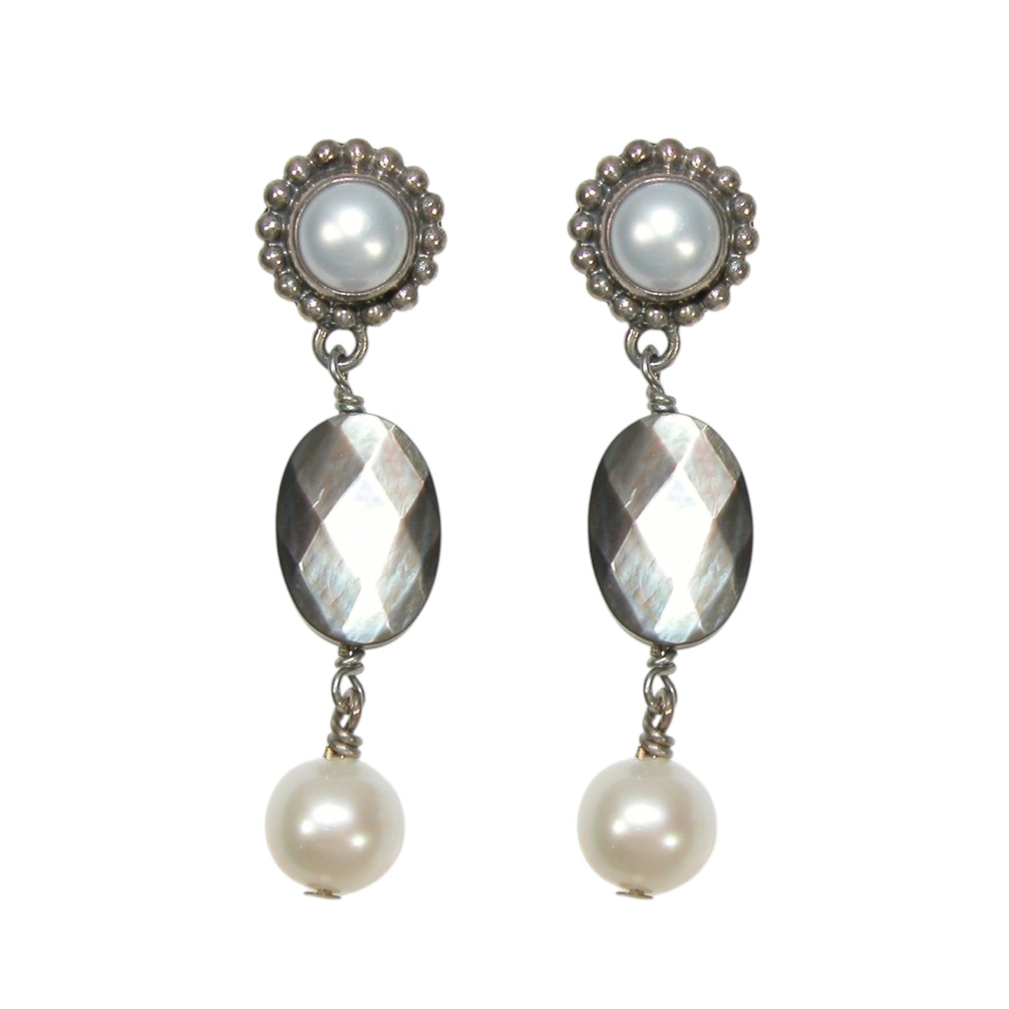 30711 Freshwater Pearl, Labradorite Sterling Silver Earrings