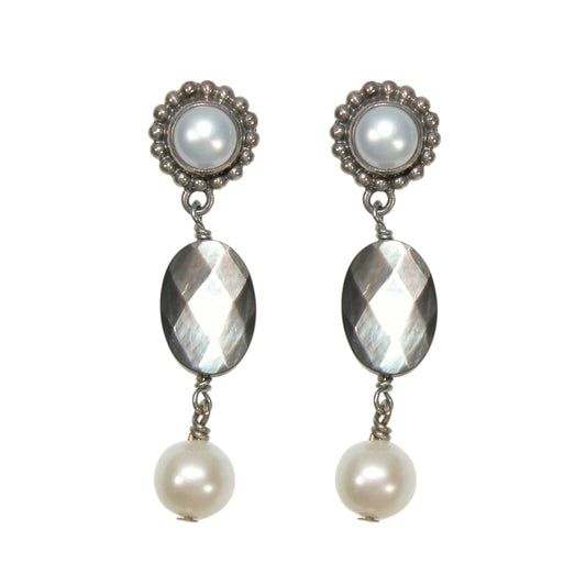 30711 Freshwater Pearl, Labradorite Sterling Silver Earrings
