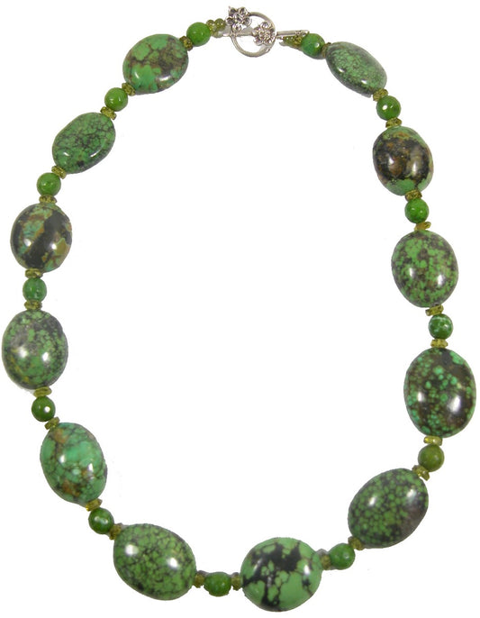 Green Turquoise Bead Sterling Silver Necklace
