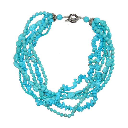 30721 Turquoise Six Strand Sterling Silver Necklace