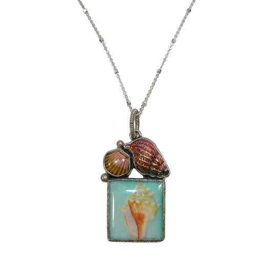 30724 Seashell Hand Enameling Hand Made Tile Sterling Silver Necklace