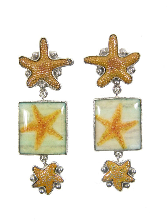 Hand Made Sea Star Tile Enamel Sterling Silver Pin Pendant