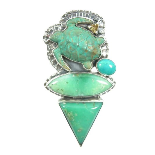 30732 Sea Turtle with Citrine Amazonite Chrysoprase Pin Pendant