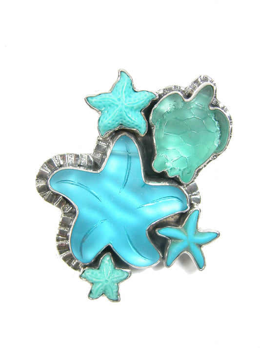 Turquoise Turtle Seashell Sterling Silver Pin and Pendant
