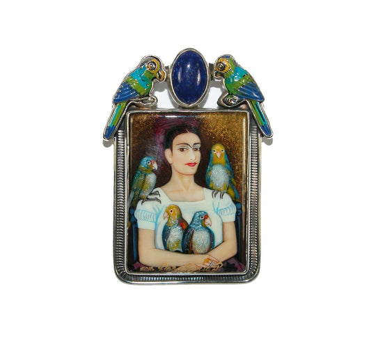Hand Painted Frida Kahlo miniature Sterling Silver Pin Pendant