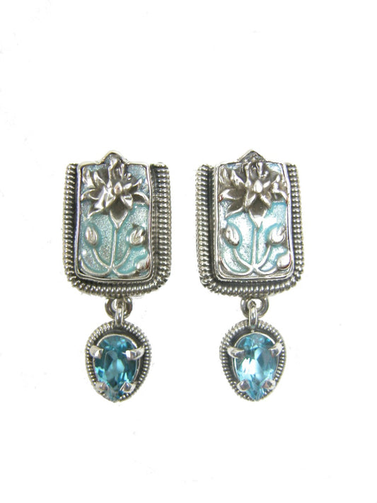 30765 Enamel Blue Topaz Sterling Silver Earring