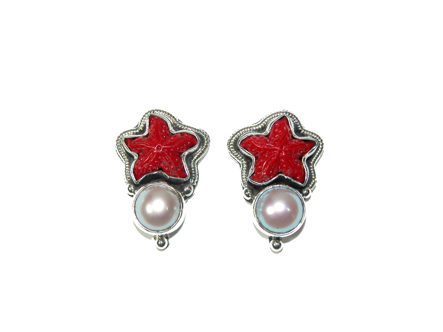 30766 Freshwater Pearl, Starfish Sterling Silver Earrings