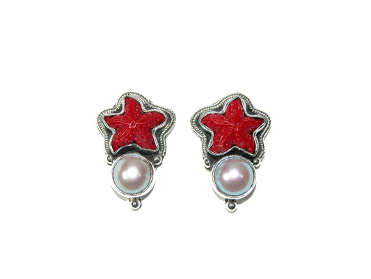 30766 Freshwater Pearl, Starfish Sterling Silver Earrings