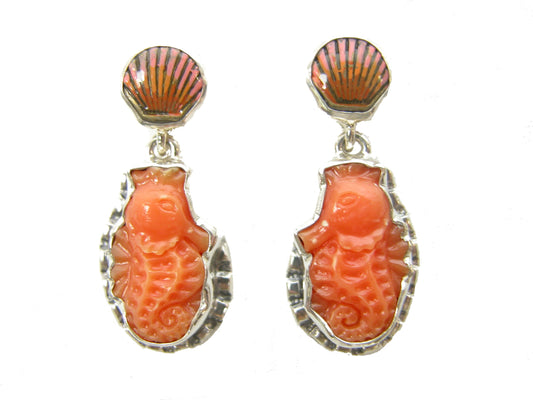 30772 Carved Seahorse Sterling Silver Earrings
