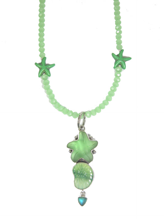 30781D Carved Sea Glass Sterling Silver Necklace
