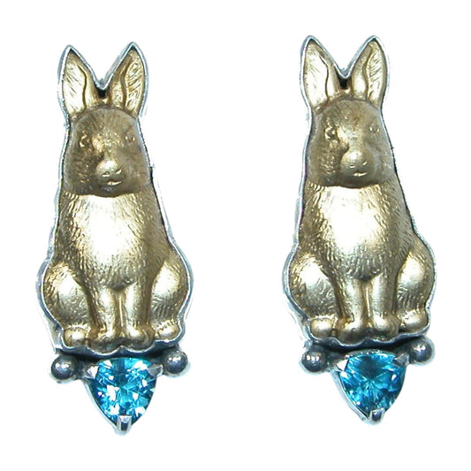 30797B Bunny with Blue Topaz Sterling Silver Earrings