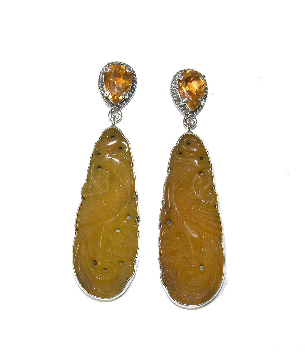 Citrine with Hand Carved Quartz Sterling Silver Earring