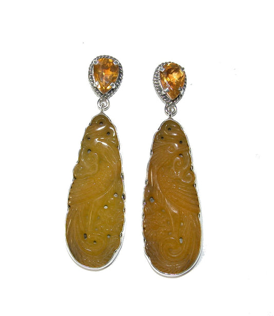 30798 Citrine with Hand Carved Quartz Sterling Silver Earring
