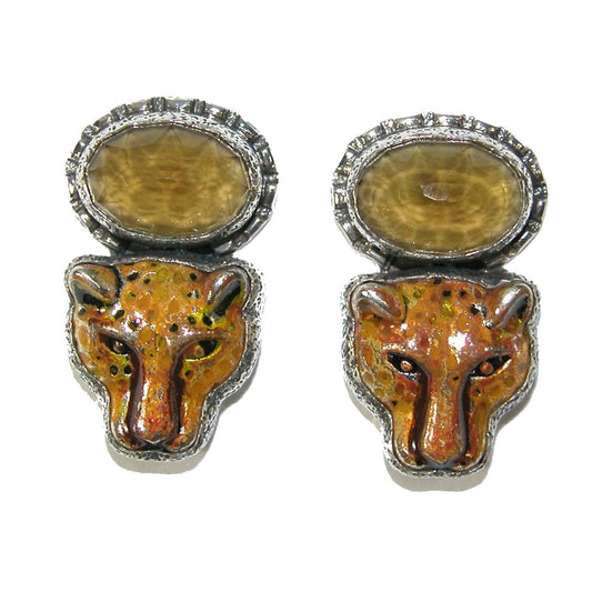 30800A Leopard Brown Quartz Sterling Silver Earrings