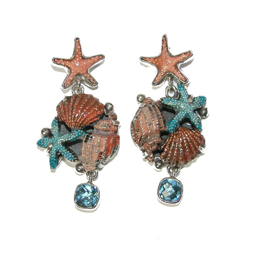 Blue Topaz Hand Painted Enamel Sea Life Earring