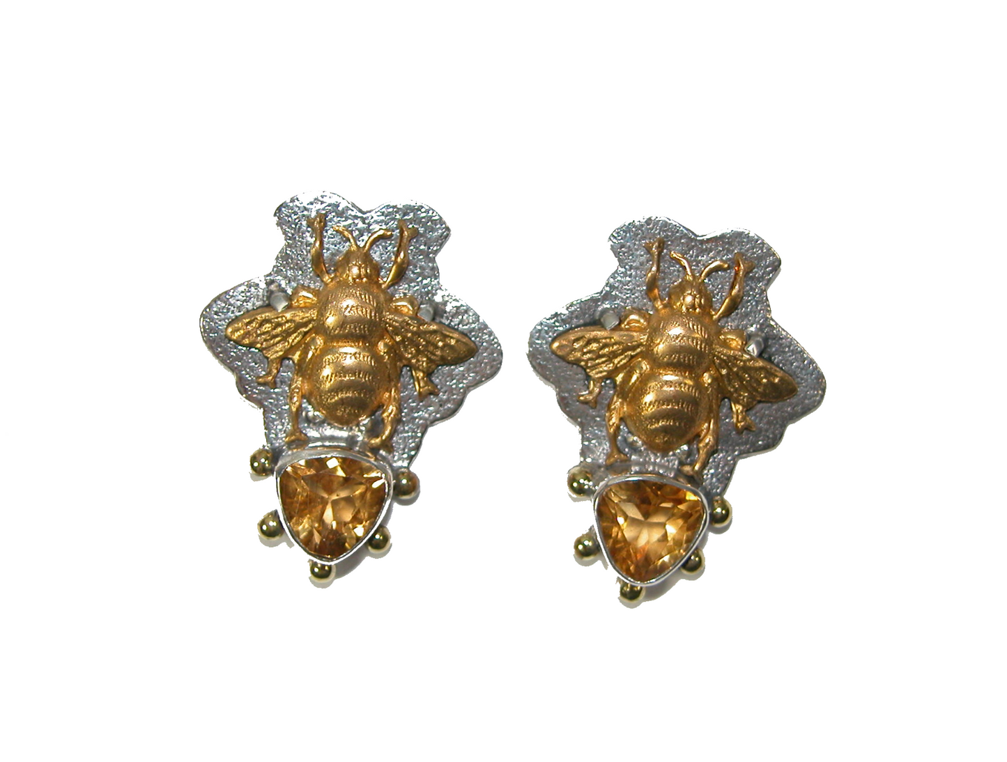 Bee and Citrine on Sterling Silver Earrings