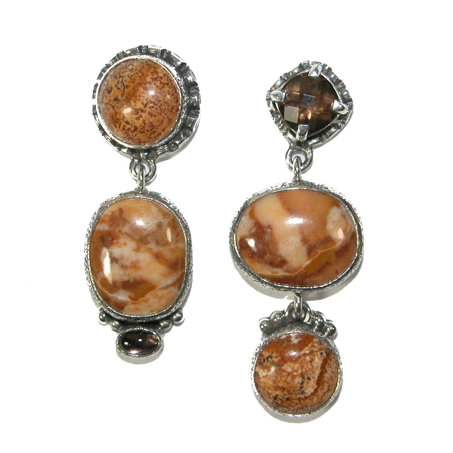 30816B Jasper, Smoky Topaz Sterling Silver Earrings