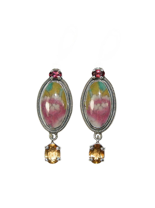 30822A Hand Made Tile Rose Quartz and Citrine on Sterling Silver Earring