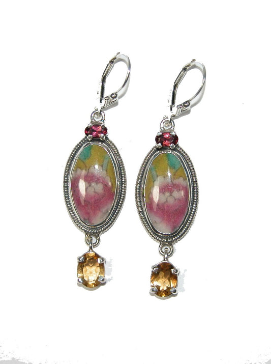 30822 Hand Made Tile Rose Quartz and Citrine on Sterling Silver Earring