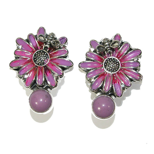 Hand Painted Enamel Phosphosiderite Sterling Silver Earrings