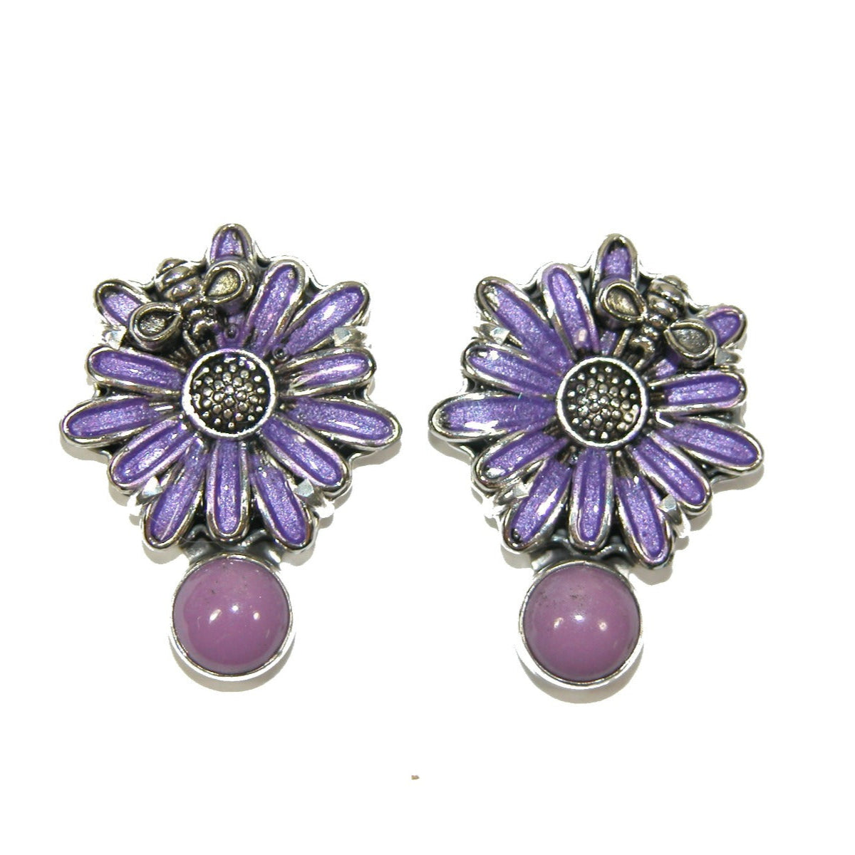 30824C Hand Painted Enamel Phosphosiderite Sterling Silver Earrings