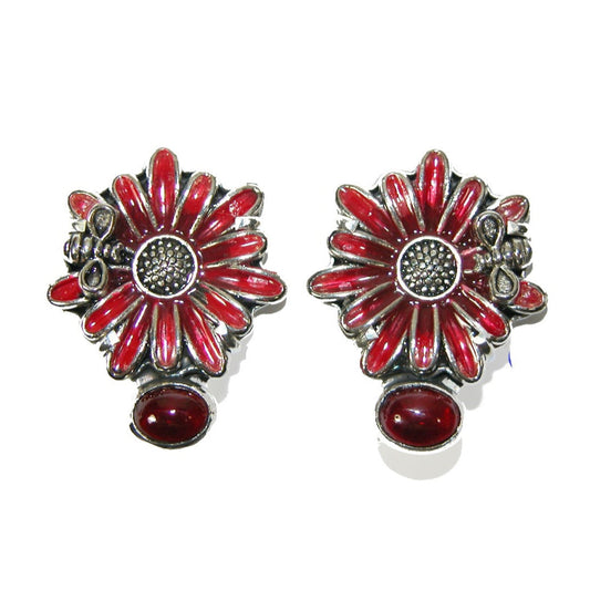 30824G Hand Painted Enamel with Hessonite Sterling Silver Earrings