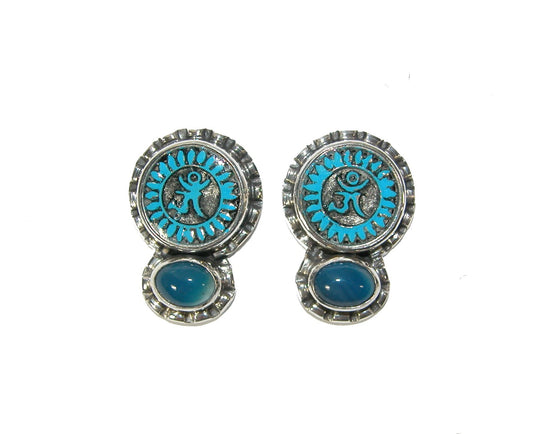 30825D Enamel Zen Blue Onyx Sterling Silver Earring