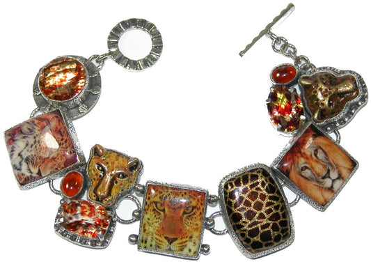 Hand Made Tile Carnelian Enamel Quartz Sterling Silver Bracelet